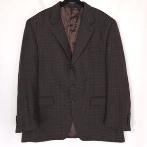 RALPH LAUREN Sport Coat Blazer 44 PURE NEW WOOL WOOLMARK Brown Plaid Elbow Patch